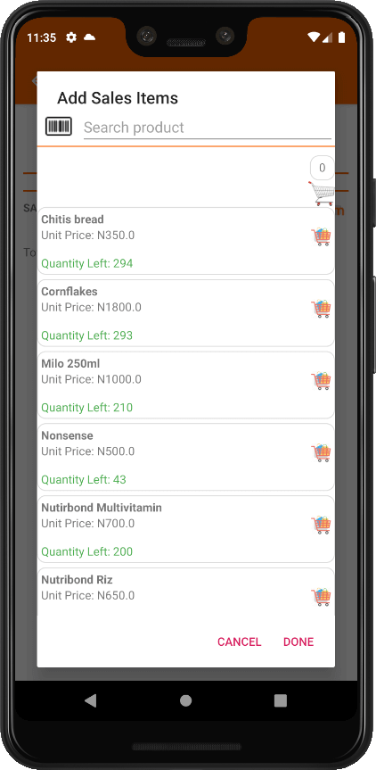  Add Sales Item screen